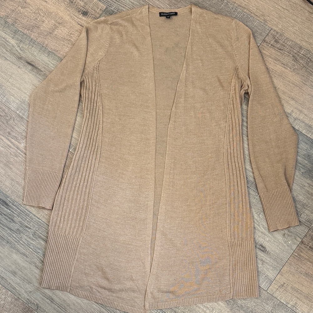 Eileen Fisher Beige Open-Front Cardigan